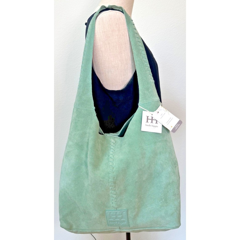 Haute Hippie Style Festival Suede Hobo Bag Green Braided Details Interior Pouch
